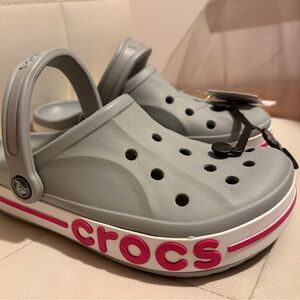 CROCS Women’s Size 7 Spell Out Logo Name in Pink, brand new with tags!